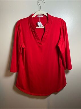 Ceasikery NEW Red V-Neck 3/4 Sleeve Tunic Top XL